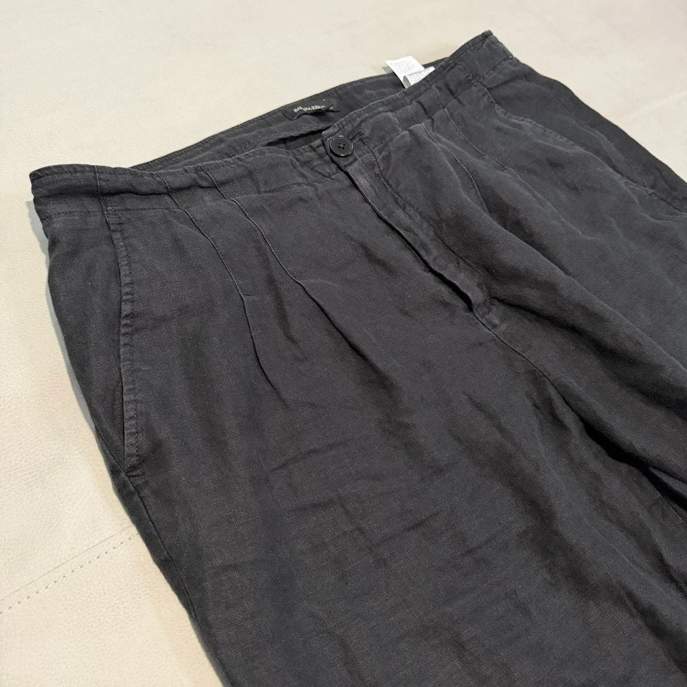 Banana Republic Women Black Linen Wide Pleat Trouser Pant Lagenlook Flow-16-6953